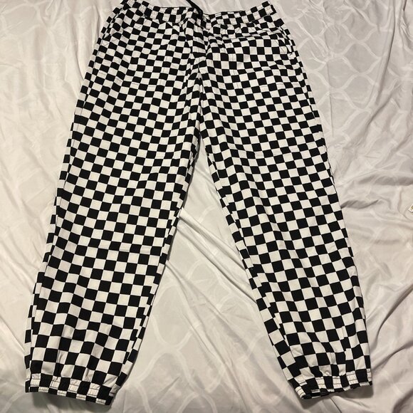 Vans Unisex XL Checkered Pants Black White Relaxed Elastic Drawstring Pocket - Picture 1 of 11
